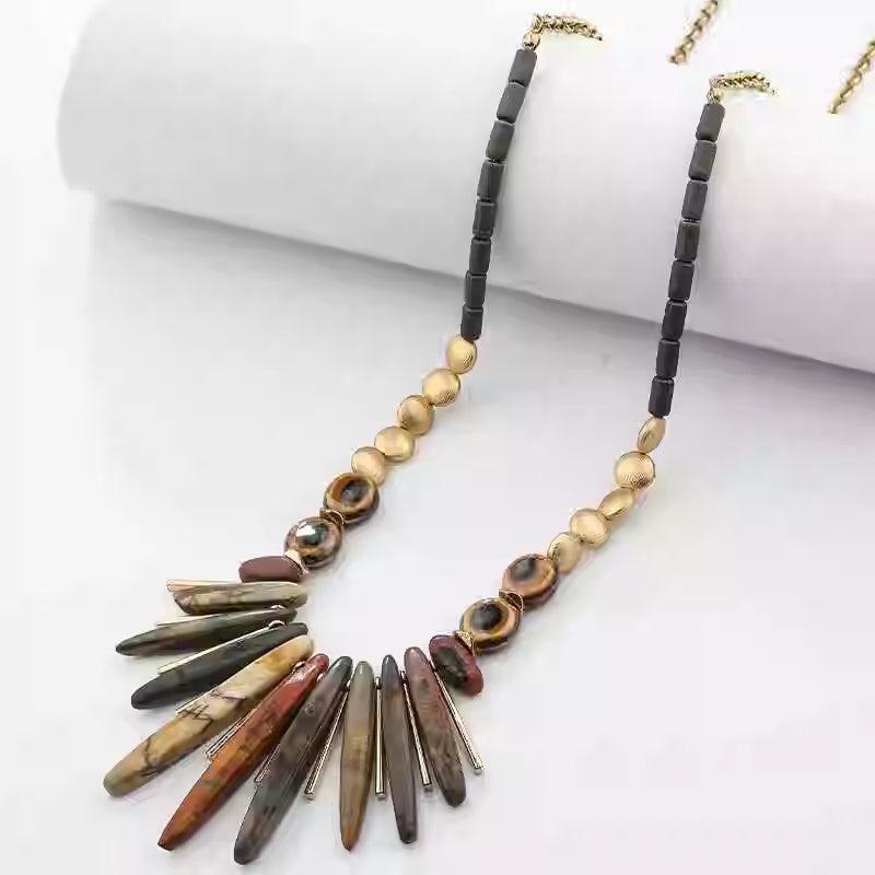 Bohemian-style Minimalist Geometric Natural Stone Necklace