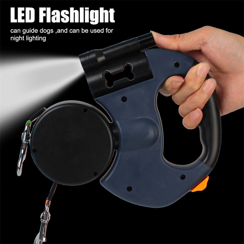 Retractable Dual Dog Leash with LED Lights | 360° Swivel for Small Dogs