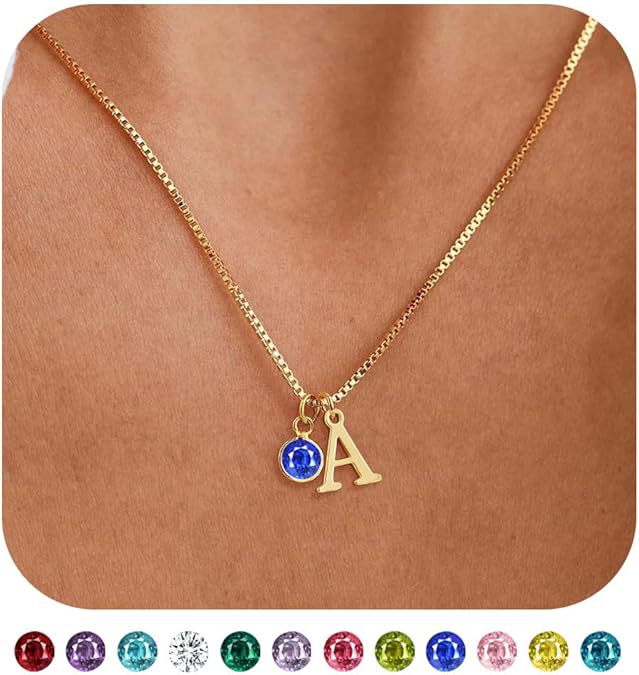 Women's Initials Birthstone Necklace Fashion
