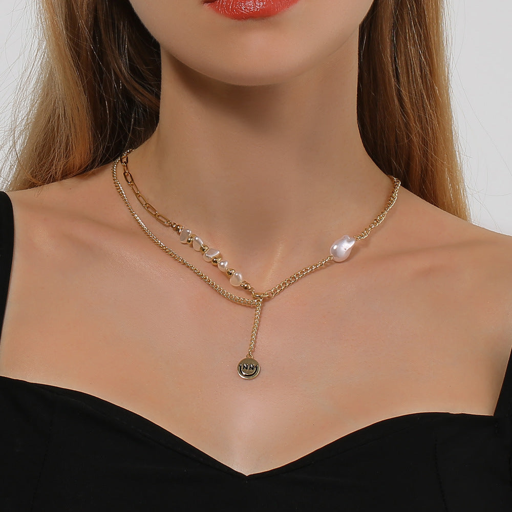 New European And American Irregular Pearl Smiley Necklace