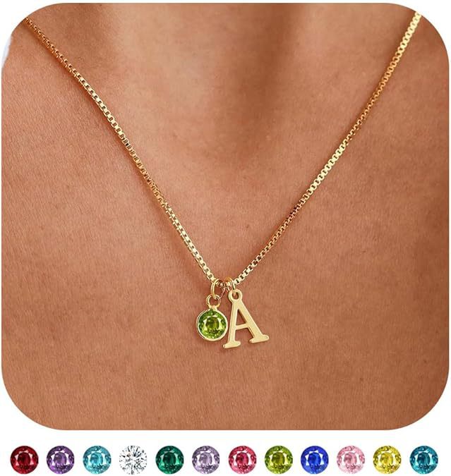 Women's Initials Birthstone Necklace Fashion