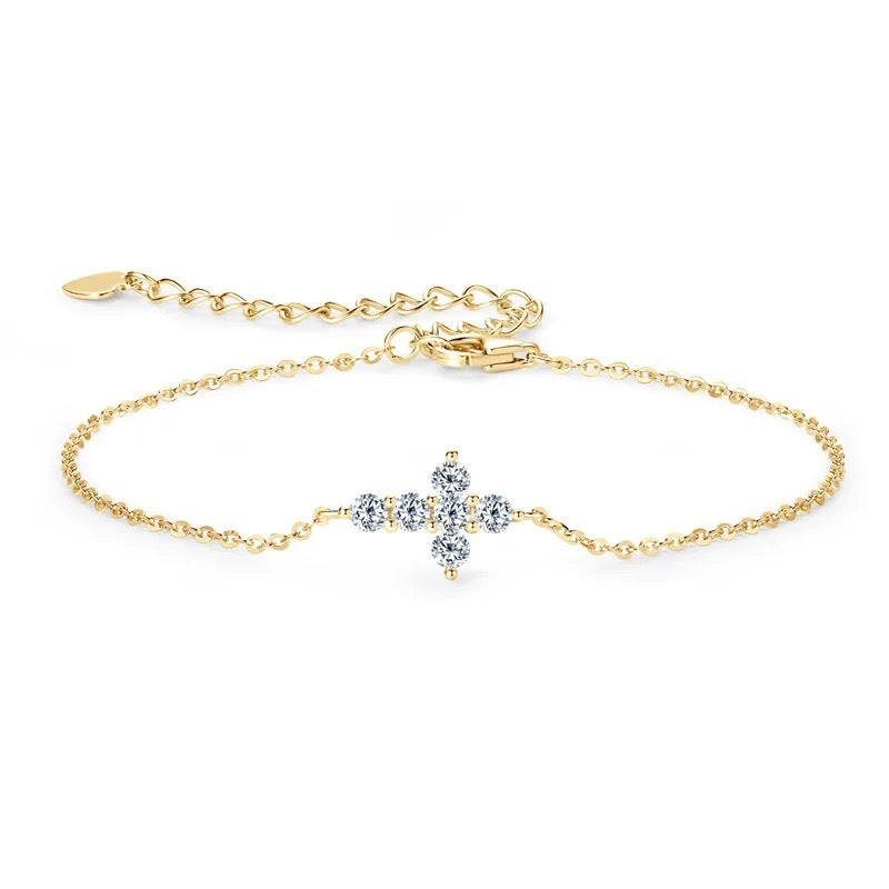 Versatile Diamond-encrusted Cross Bracelet Minimalist Style