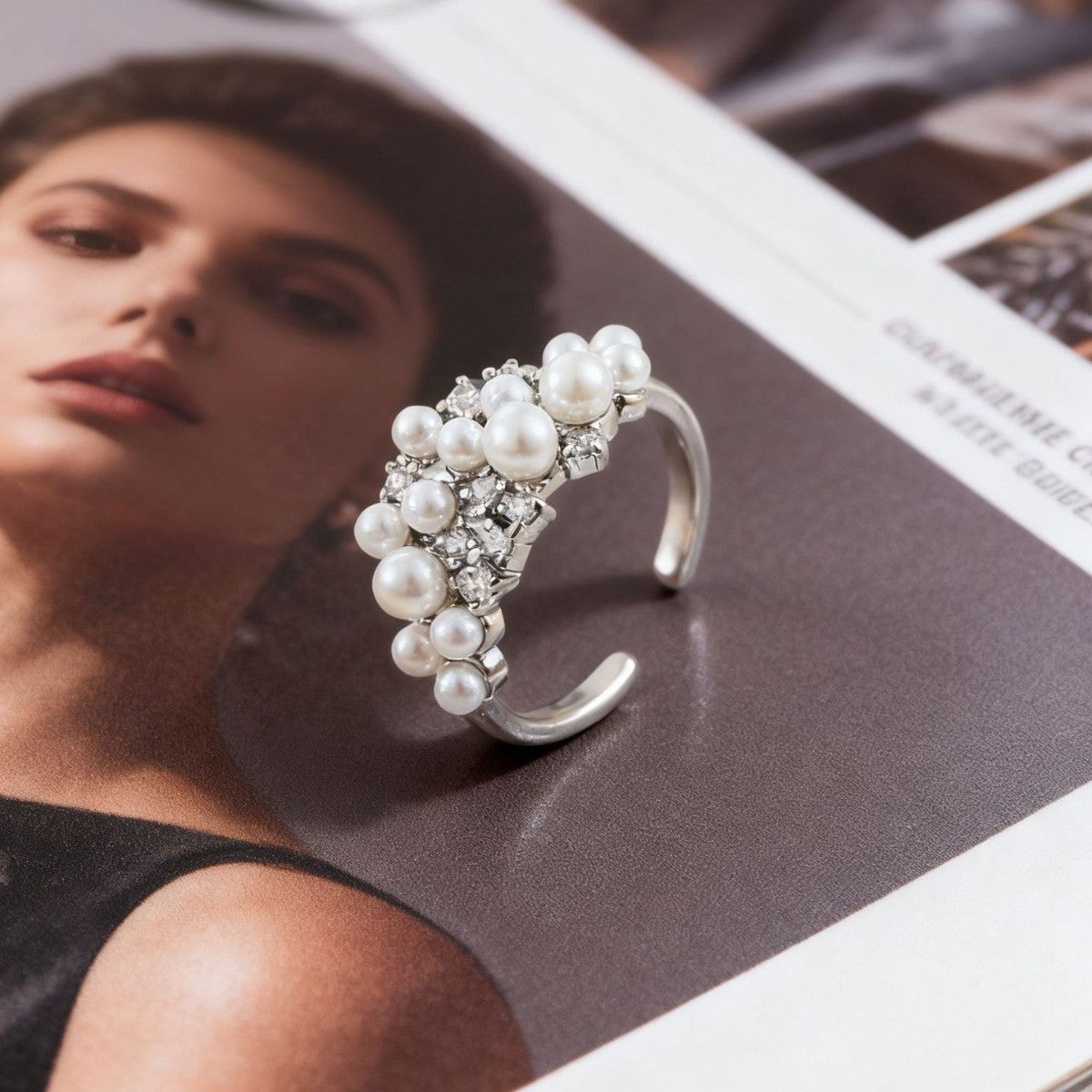 French-style Elegant Pearl And Zircon Open Ring