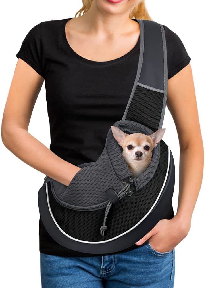 Small Dog Sling Carrier - Hands-Free Crossbody Pet Bag for Toy Breeds