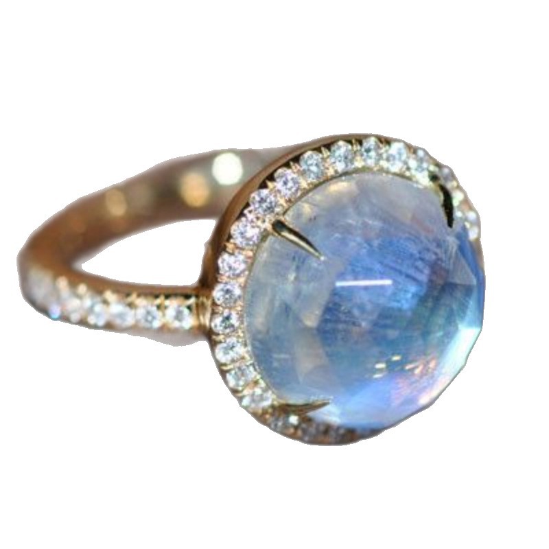 Zircon Womens Ring Exquisite And Fashionable With A Large Gold-plated Stone