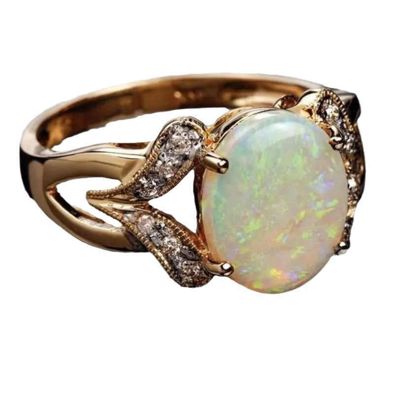 Retro-inlaid Egg-shaped Stone Beautiful And Elegant Ring
