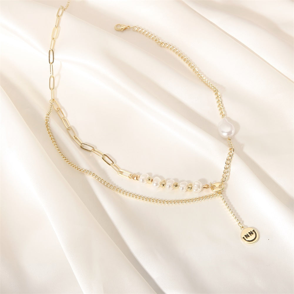 New European And American Irregular Pearl Smiley Necklace