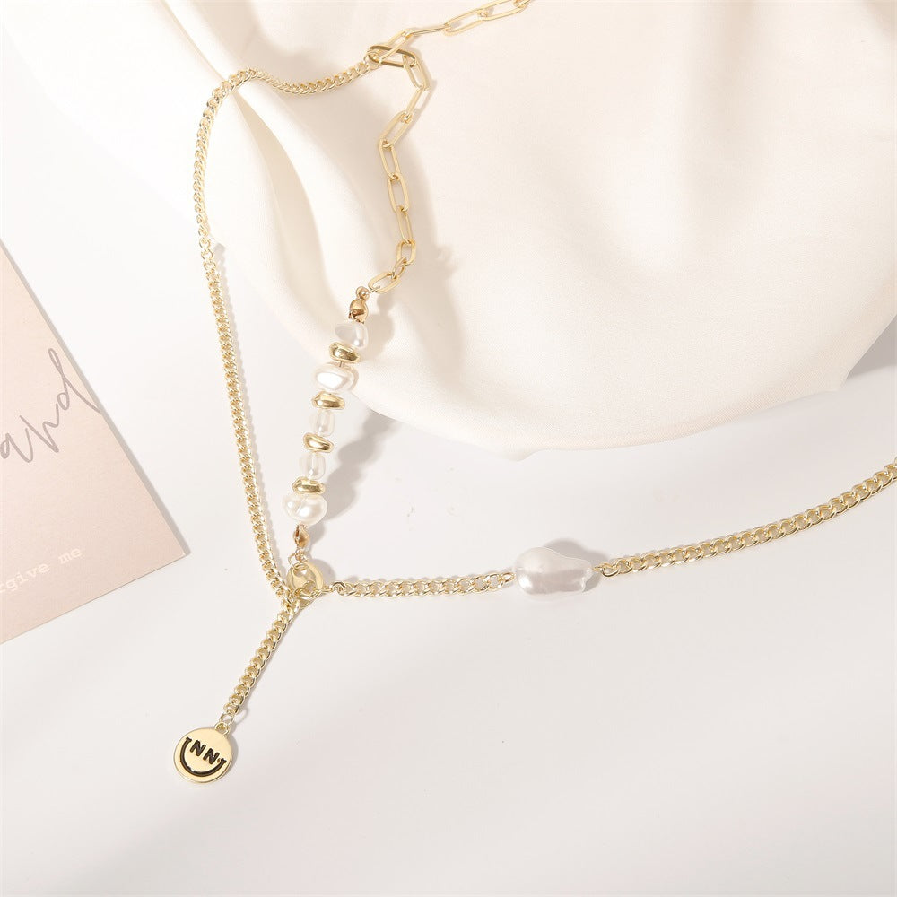 New European And American Irregular Pearl Smiley Necklace