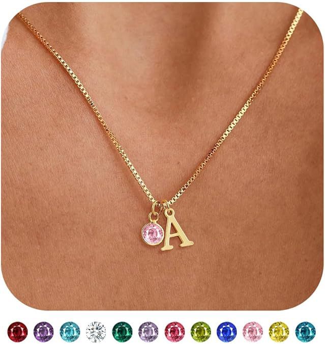 Women's Initials Birthstone Necklace Fashion