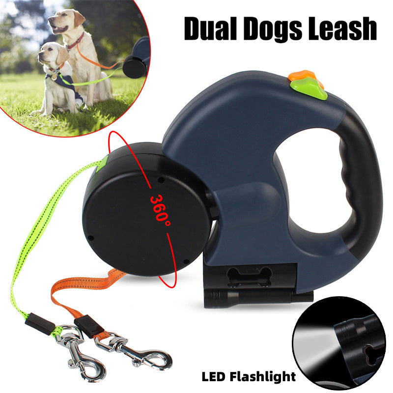 Retractable Dual Dog Leash with LED Lights | 360° Swivel for Small Dogs