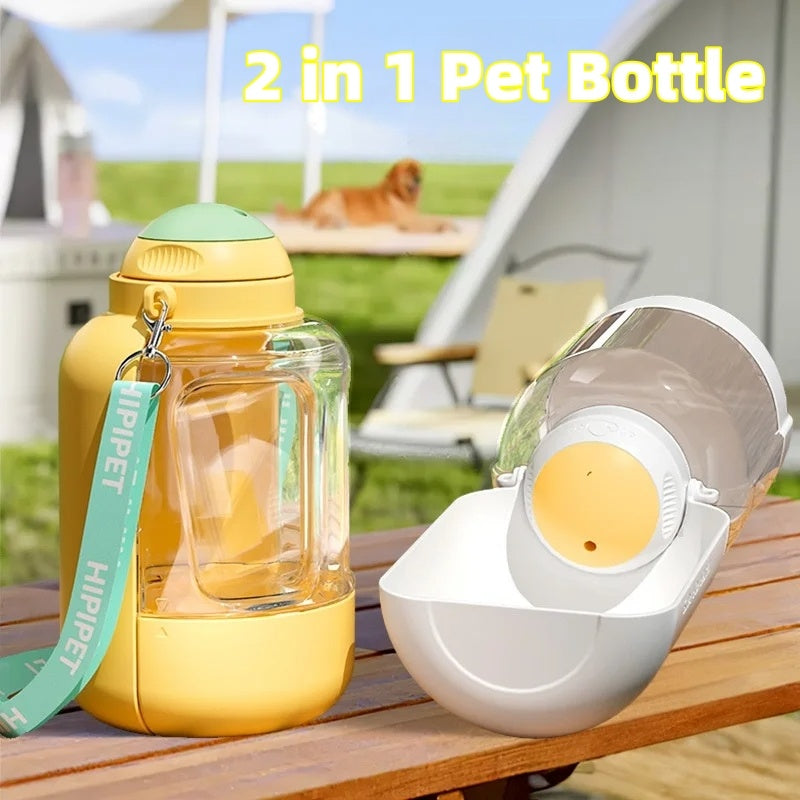 2-in-1 Portable Pet Water Bottle - Travel Dog Food & Water Bowl