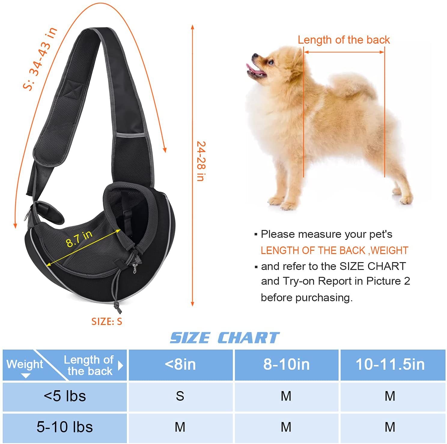 Small Dog Sling Carrier - Hands-Free Crossbody Pet Bag for Toy Breeds