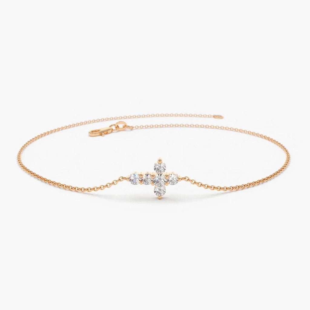 Versatile Diamond-encrusted Cross Bracelet Minimalist Style